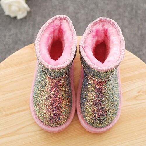 Winter Kids Snow Boots Plush Warm Fashion Sequins Solid Color Girls Ankle Boots Children Little Girl Boots Size 26-36 SL022