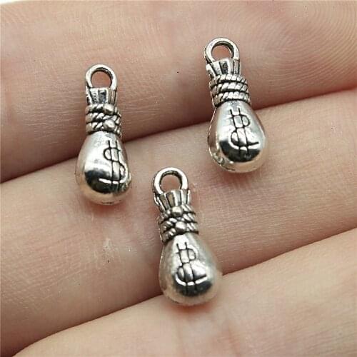 10pcs 16x8x7mm 2 Colors Antique Silver Color Antique Bronze Plated Money Bag Charm Money Lucky Charms Money Luck Charms