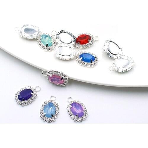 10Pcs 24x15MM With Circle Oval Rhinestone Pendant Buutons with Circle, Used for DIY Handmade Garment Decoration Accessories