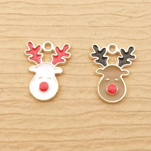 10pcs 13x17mm enamel christmas deer charm for jewelry making fashion earring pendant bracelet and necklace charms