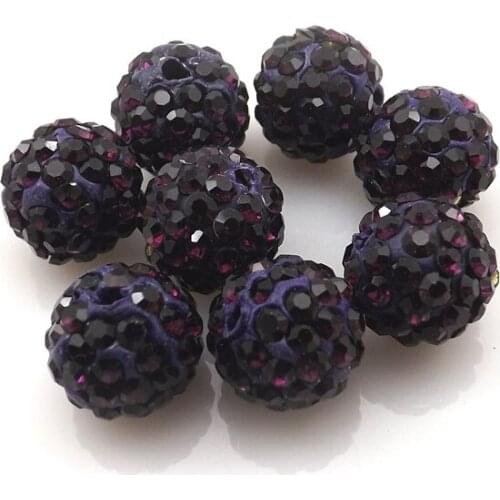 100pcs/lot 10mm Dark Purple Color Rhinestone Loose Beads 6 Rows Pave Disco Ball For Jewelry Making