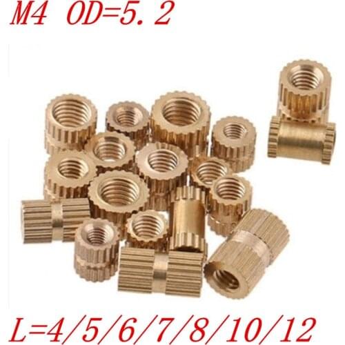 1000pcs/lot M4*4/5/6/8/10/12 OD=5.3mm Through thread brass insert nut / knurled nuts for injection moulding
