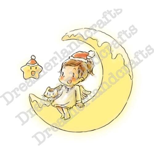 10x10 Girl on the moonTransparent Clear Stamps Silicone Seals for DIY scrapbooking photo album Card Making