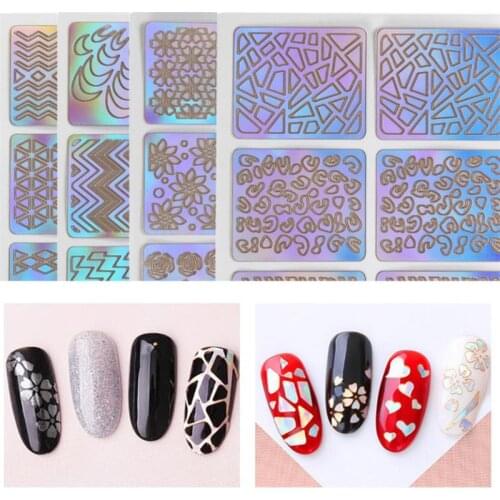12PCS Hollow Nail Sticker Stylish Self-adhesive Manicure Sticker Nail Art Accessory Manicure Sticker Template 3D Vinyls Decals