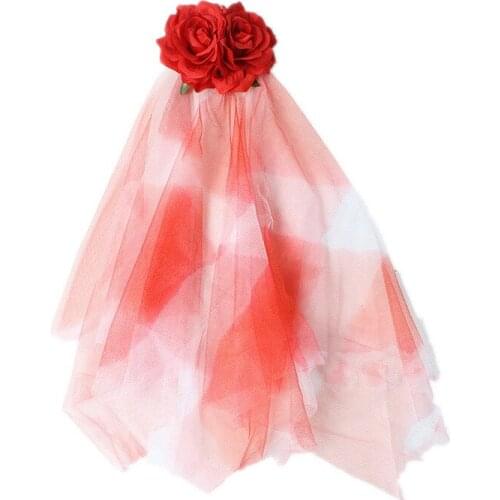 12pcs Halloween Funny Horror Red Black Rose Multicolor Veil Witch Hairpin Cosplay Women Adult Decorative Props Headwear Favors