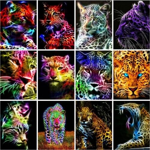 Huacan 5D DIY Diamond Painting Leopard Color Diamond Mosaic Embroidery Kit Animals Paintings For Interior Home Decoration