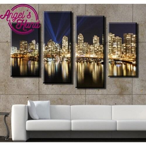 4 pcs/set,5D night view Diamond Painting car pattern Full square&round Drill Pasted Cross-Stitch Home Decorative Mosaic Pictures