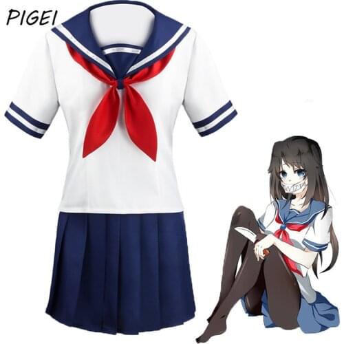 Anime Yandere Simulator Costumes Ayano Aishi Cosplay T-shirt Skirt Bow Tie Full Sets Women Sailor Suits Girls JK School Uniform