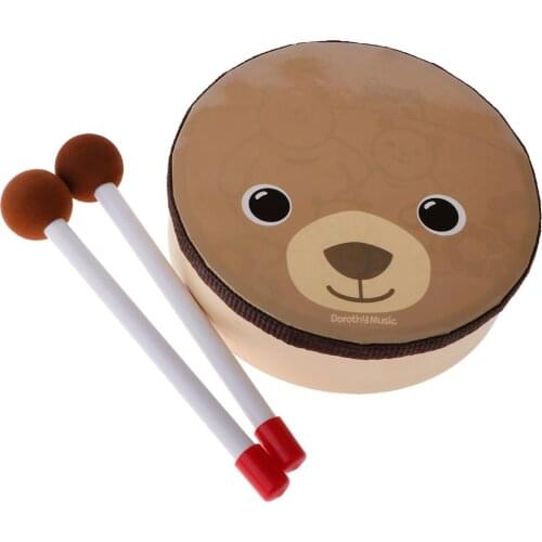 Cartoon Bear Pattern Drum Musical Toy Percussion Instrument with Drum Sticks Strap for Children Kids