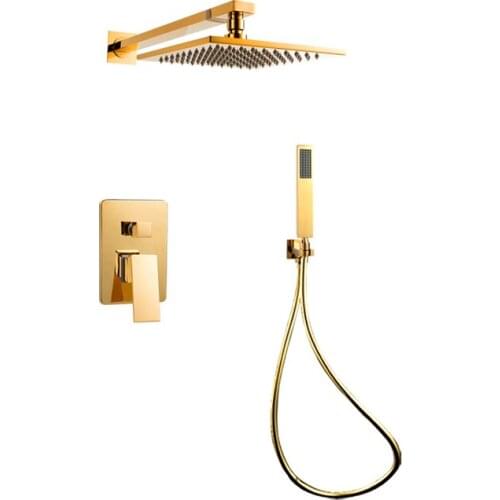 Free ship wall mounted Gold finish waterfall shower and bath tub faucet mixer tap Square