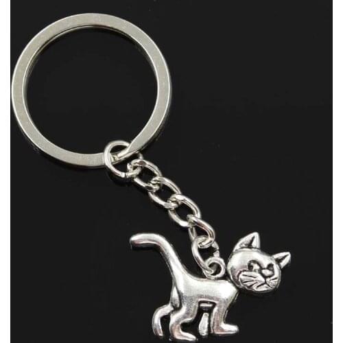New Fashion Men 30mm Keychain DIY Metal Holder Chain Vintage Cat 30x22mm Silver Color Pendant Gift
