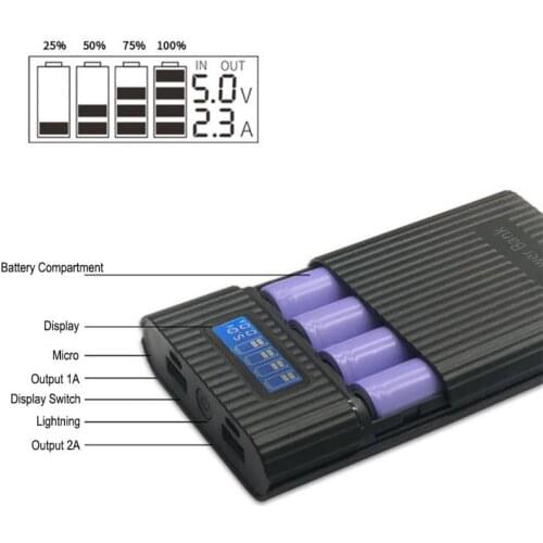 4x18650 DIY Battery Bank Portable Battery Shell Box Case DIY KIT Digital LCD Display Powerbank Portable Battery Shell Box Case