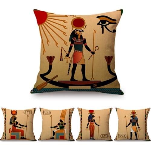 Ancient Egypt Painting Art Animal Face Warriors Pharaoh King Queen Worship Home Decorative Sofa Throw Pillow Case Cushion Cover