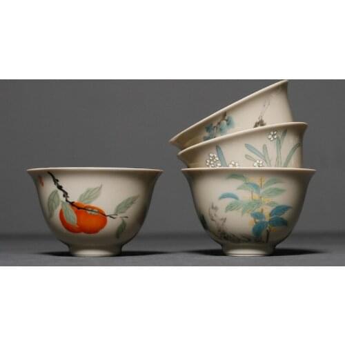 Chinese Style Teacup Ash Retro Master Cup Kung Fu Teaset Household Mens And Womens Tea Cups Ceramic Teaware Accessories