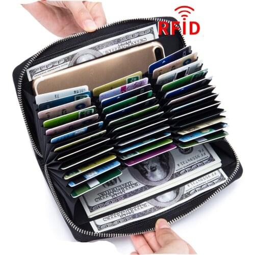 Leather organ card bag long wallet passport bag RFID multi card position multi-function male and female large business card bag