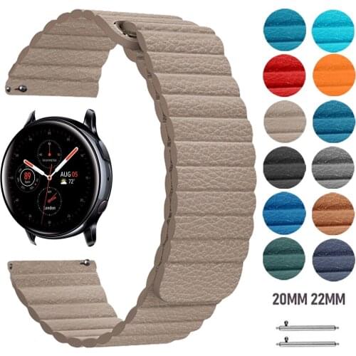 Leather Strap for Samsung Galaxy 42/46mm Active 2 Watch Magnetic Buckle Band for Galaxy Watch3 41/45mm Gear Watchband 20mm 22mm