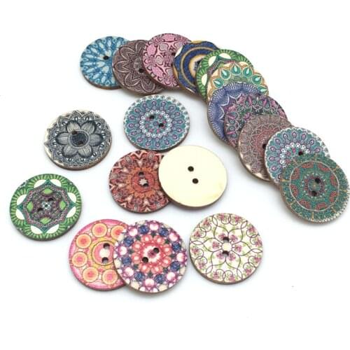 50pcs 25mm Painting Painted Flower Round Wooden Buttons for Scrapbooking Craft Wood sewing button 7NK231