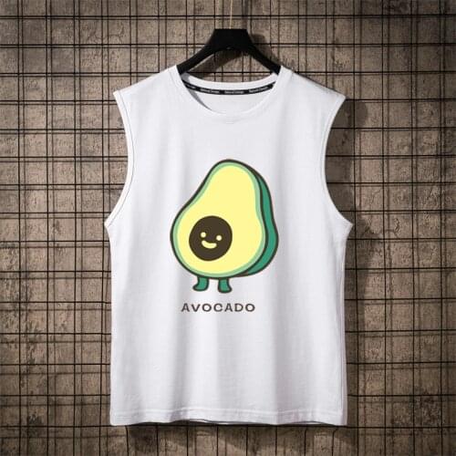 Summer Cotton Men Tank Tops Hooded Black White Singlets Sleeveless Fitness Men Vest Bodybuilding Casual Muscle Funny Avocado