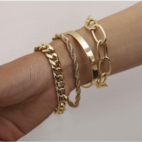 Hot Selling jewelry with smooth C-shaped mix and match twist chain simple exaggerated O-chain set bracelet for women