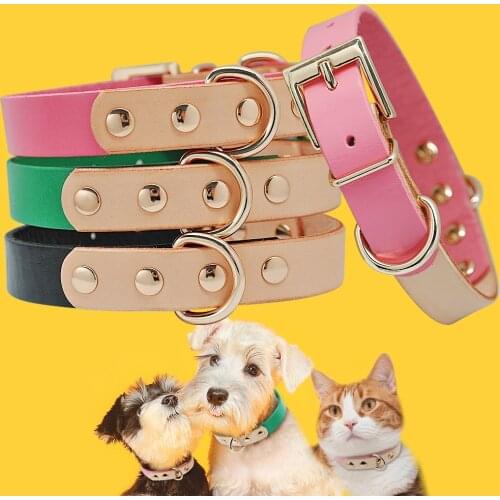 Cute Leather Dog Collar Colored Pet Collars for Small Medium Dogs Cats Chihuahua Pitbull Genuine Leather Collars Red Green Black