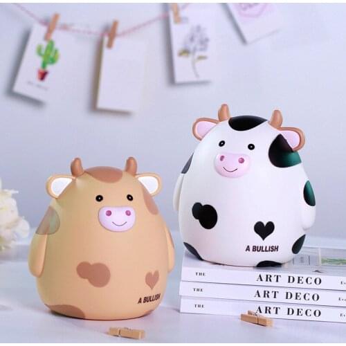 Cute Cartoon Cow Shaped Piggy Bank Creative Printed Resin Coin Storage Boxes Home Decor Money Saving Box Christmas Gift For Kids