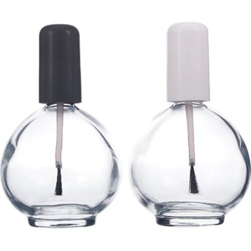 Refillable Clear 75ml Empty Big Round Gel Container Nail Polish Glass Bottles With Soft Brush Black Cap