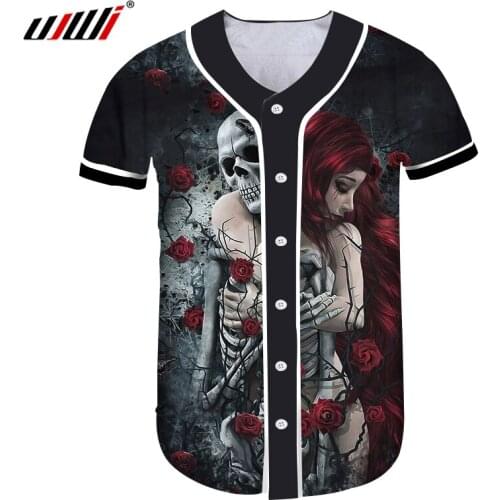 UJWI Mens Baseball Uniform Skull 3D Print Red Hair Hip Hop Sports Jacket Male Fashion Street Sports Top Breathable Comfortable