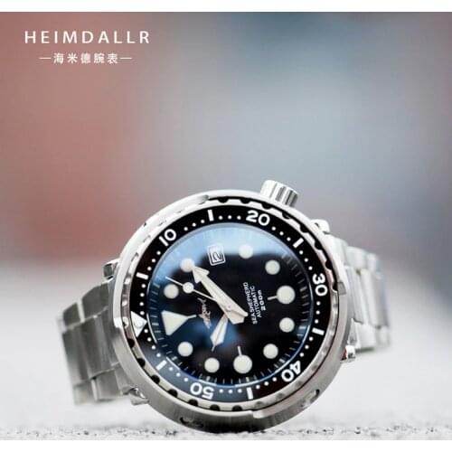 Heimdallr Mens Diving Wrist Watch 47MM Stainless Steel Tuna Watch Sapphire 300m Water Resistance NH35A Automatic Mens Watches