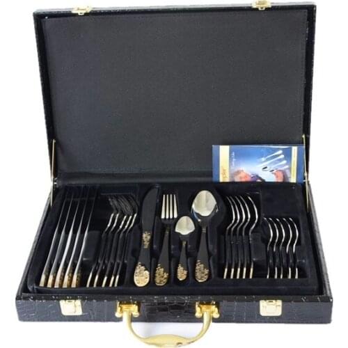 24Pcs/ Set Stainless Steel Western Food Tableware Sets Fork Steak Knife Dinnerware Set