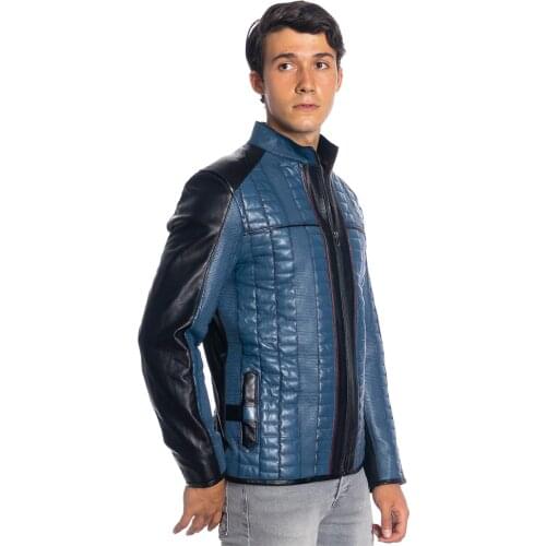 Genuine Soft Leather Handmade Blue Man Jacket Biker Style High Quality Lambskin Metal Zipper For Winter Gift For Valentines Day