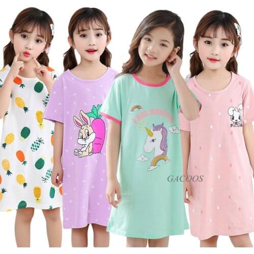 Summer Fashion Childrens Nightdress Girls Unicorn Nightgowns Baby Kids Cotton Pajamas Girls Princess Night Dress Girl Sleepwear
