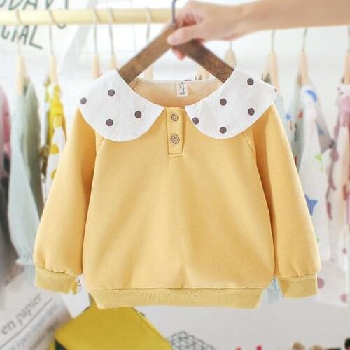 New Fashion Baby Girls Sweatshirt Classic Delicate Lovely Winter Baby Girls Long Sleeve Lotus Collar Dot Fleece Warm Sweatshi