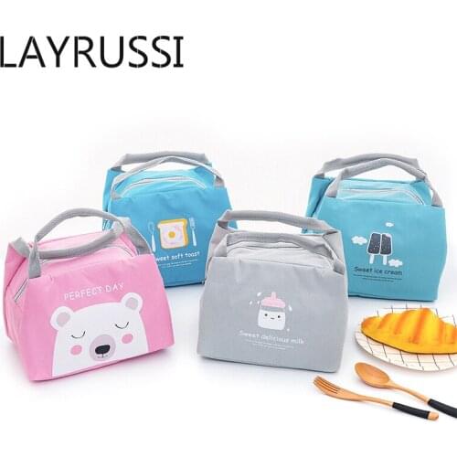 LAYRUSSI New Cartoon Lunch Box Portable Printing Lunch Bag Outdoor Picnic Insulated Bag Thickened Student Rice Dinner Bags Pouch