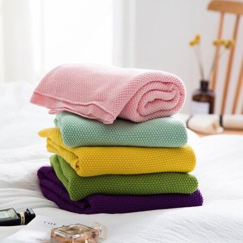 Girls boys 85X140cm pure color Winter organic Cotton soft Baby knitted Blanket kids back seat cover baby deken bed quilt cover