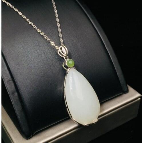 Natural Hetian White Jade 925 Silver Pendant Necklace Fashion Charm Women Fine Jewelry