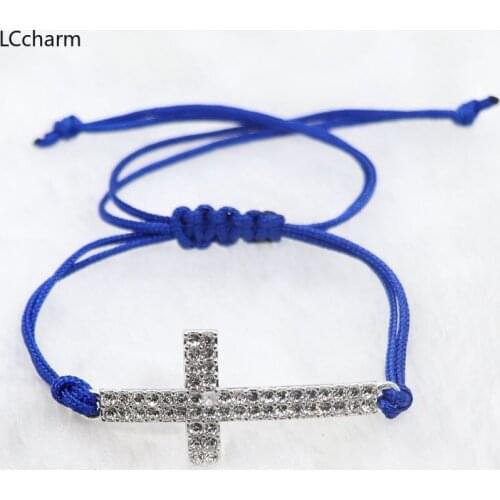 Fashion Rhinestone Cross Woven Charm Bracelet For Women Red Cord String Adjustable Bracelets Bangle Wristband Men Jewelry