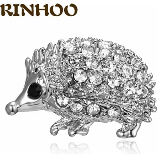 RINHOO Silver Color Zirconia Hedgehog Pin For Women Men Unisex Fashion Animal Design Brooch Collar Lapel Badge Jewelry Kids Gif