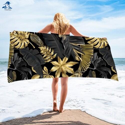 PHAYON Luxury Golden Leaf Beach Towel Print Soft Bath Towel Absorbent Hand Towels Multi Purpose for Bathroom Hotel Gym and Spa