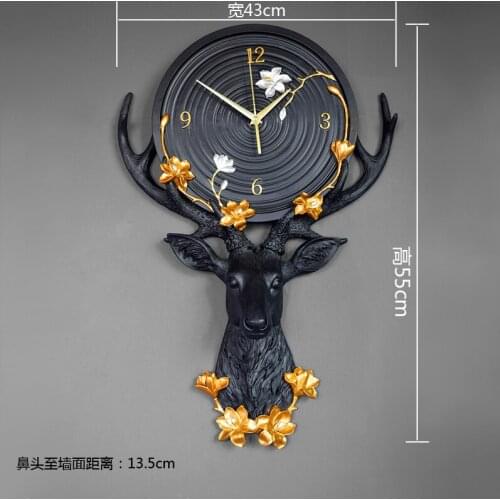 Luxury Deer Creative Wall Clock Luxury Silent Living Room Retro Wall Watches Antique Gold Bar Duvar Saati Home Decoration ZB5WC
