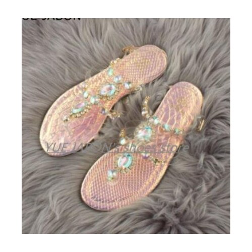 Summer Lady Casual Beach Sandals Crystal Flat Sandals Woman 2021 New Female Buckle Strap Clip-toe Flat Shoes Zapatos Sandalia