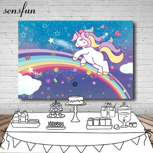 Sensfun Rainbow Baby Unicorn Party Backdrop For Photo Studio Night Little Stars Flowers Baby Shower Birthday Party Backgrounds