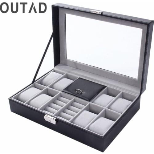 Mixed Grids PU Leather Watch Box Jewelery Storage Container watch ring bracelet Organizer Box Display Watch casket Caja de reloj