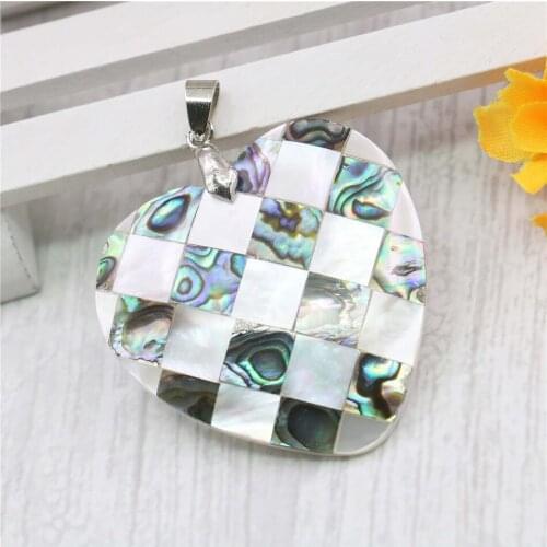 Alloy Heart White And Black Grid Natural Abalone Shell Pendant Silver-plated Windmill DIY Necklace Women Jewelry Making Design