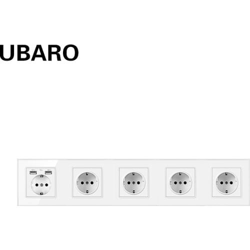 UBARO 430*86mm German Standard Tempered Crystal Glass Panel Wall Socket With Usb 5V 2A Power For Phone Sockets Ac110-250V 16A