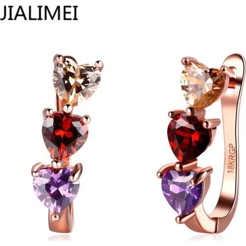 JIALIMEI 18K Real Gold Plated Gold Unique Clip Earrings with Multicolor AAA Zircon Stone Nickel, Cadmium free Jewelry E125