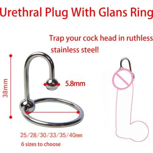 Stainless Steel Urethral Plug with Glans Ring Delay Ejaculation Cockring Urethral Dilatation SM Penis Ring Sex Toys for Man