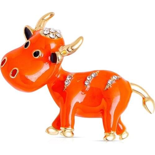 WYBU Cow Crystal Rhinestones Brooch Diamond Animal Clothing Sweater Brooch Clip for Newest 2021 Jewelry