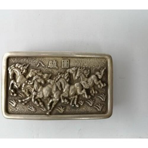 YIZHU CULTUER ART Collection Old Chinese Tibet Silver Carving Eight Horse Belt Fastener Decoration