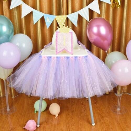 High Chair Tutu Skirt Baby Girls Birthday Party Glitter Tulle Chair Skirt Baby Shower Party Supplies