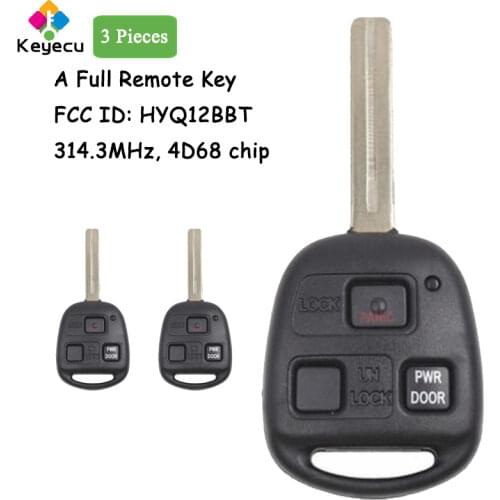 KEYECU 3PCS Replacement Remote Control Key With 3 Buttons & 4D68 Chip - FOB for Lexus EX330 RX330 RX400h RX350 FCC ID: HYQ12BBT